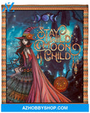 Halloween Witch Stay Wild Moon Child Fleece Blanket Gift For Family, Birthday, Parents, Halloween, Couple Gift Home Decor Bedding Couch Sofa Soft and Comfy