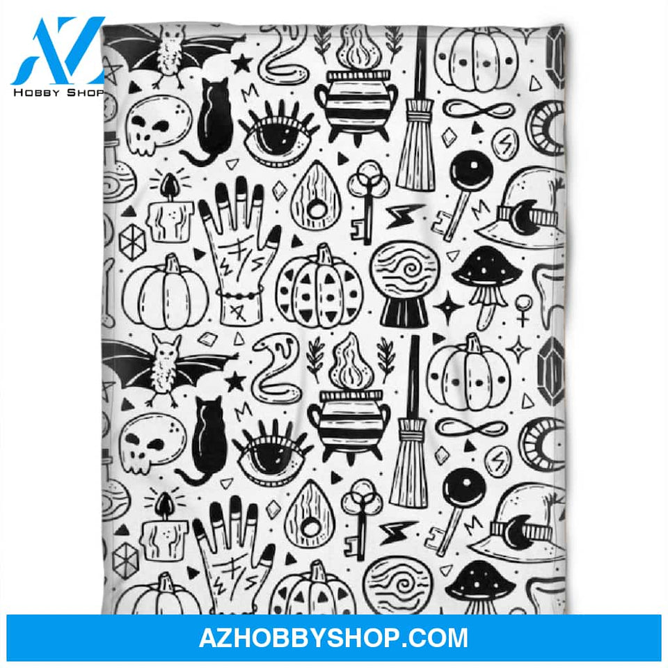 Halloween Witchy Things White Fleece Blanket Halloween Adult Blanket, Pumpkins Emotions Halloween,Trick or Treat Home Decor Bedding Couch Sofa Soft And Comfy Cozy