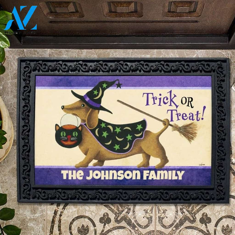 Halloweenie Dachshund Trick or Treat Personalized Doormat - 18" x 30"