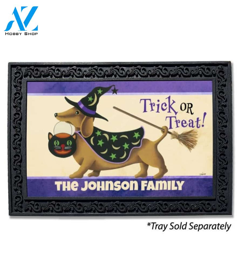 Halloweenie Dachshund Trick or Treat Personalized Doormat - 18" x 30"