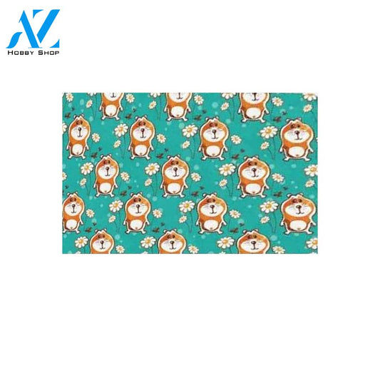 Hamster Pattern Background Green Color Indoor And Outdoor Doormat Warm House Gift Welcome Mat Birthday Gift For Hamster Lover