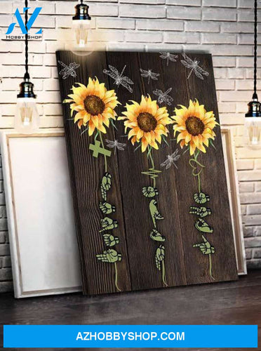 Hand Sign Jesus Heart Beat Love Sunflower Dragonflies Poster Canvas Poster Canvas Poster Canvas