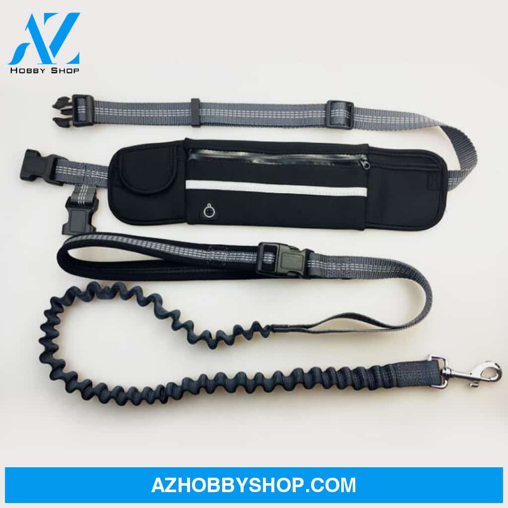Hands-Free Dog Running Leash With Waist Pocket Adjustable Belt Shock Absorbing Bungee Black