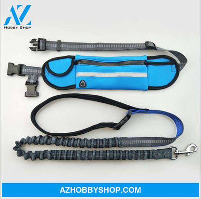 Hands-Free Dog Running Leash With Waist Pocket Adjustable Belt Shock Absorbing Bungee Blue