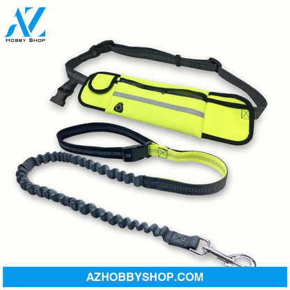 Hands-Free Dog Running Leash With Waist Pocket Adjustable Belt Shock Absorbing Bungee Green