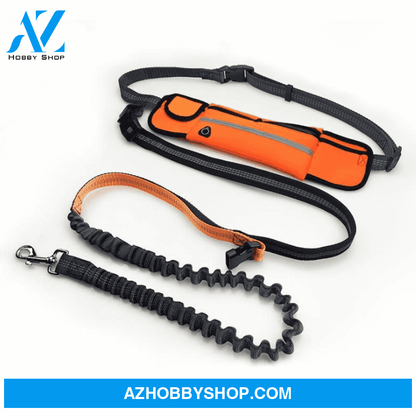 Hands-Free Dog Running Leash With Waist Pocket Adjustable Belt Shock Absorbing Bungee Orange