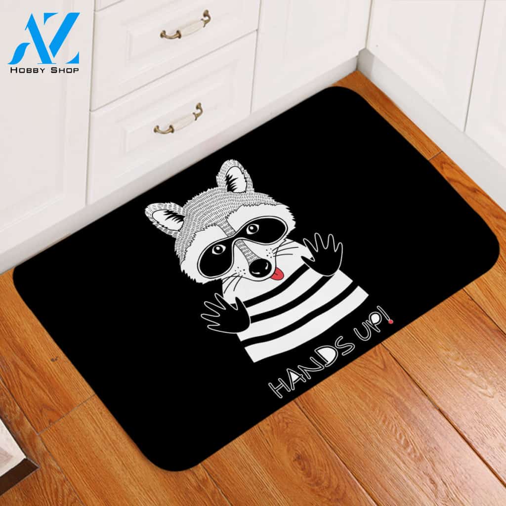 Hands Up Racoon Door Mat