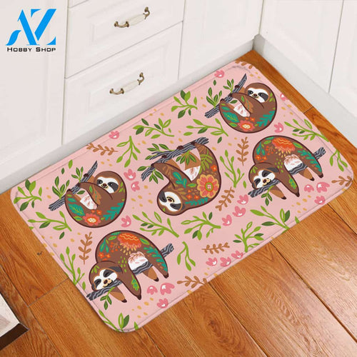 Hanging Sloth Pink Door Mat