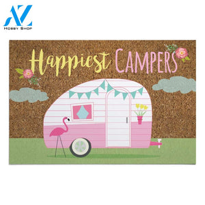 Personalized Name Family House Happiest Campers Colorful Vintage Doormat Welcome Mat House Warming Gift Home Decor Funny Doormat Gift Idea