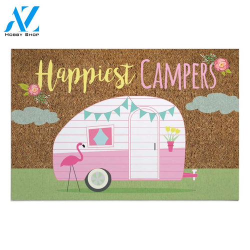 Happiest Campers Colorful Vintage Doormat Welcome Mat House Warming Gift Home Decor Funny Doormat Gift Idea