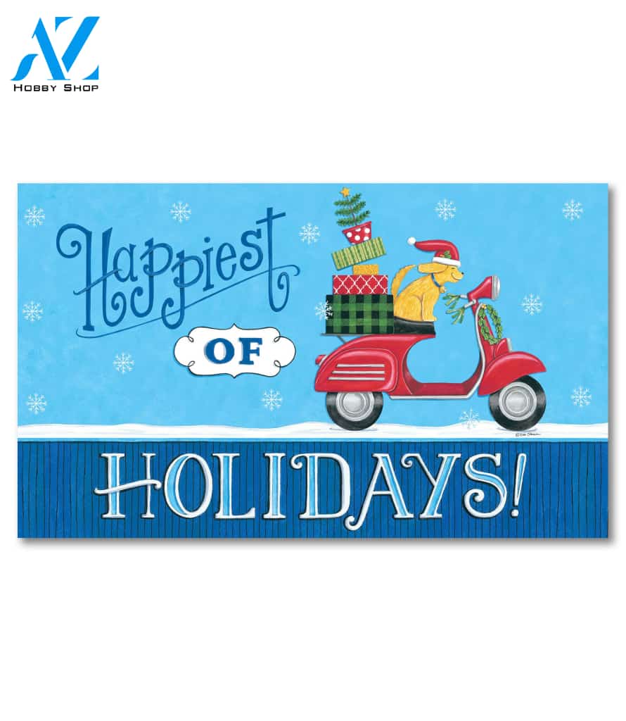 Happiest of Holidays Scooter Dog Doormat - 18" x 30"