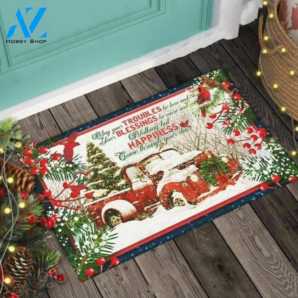 Happiness Come Red Truck Christmas Doormat Nice Doormat Welcome Mat Housewarming Home Decor Funny Doormat Gift Idea