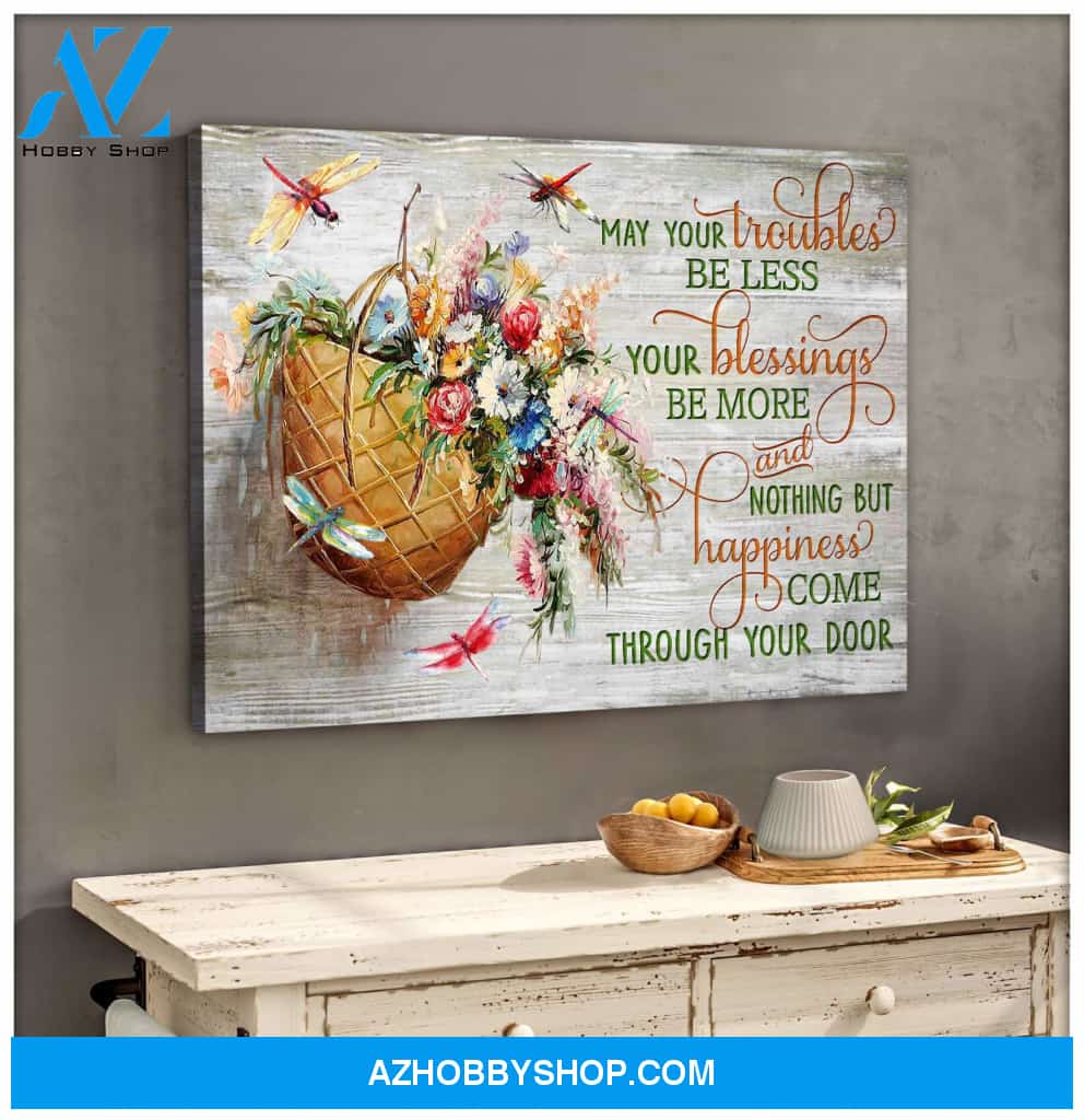 Happiness come through your door Dragonfly Canvas Wall Art Decor