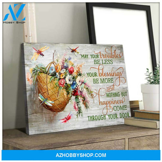 Happiness Come Through Your Door Dragonfly Canvas Wall Art Decor | Moosfy Wrap Canvas Ready To Hang