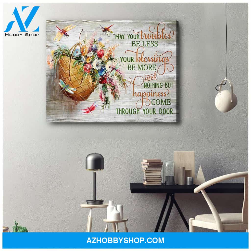 Happiness come through your door Dragonfly Canvas Wall Art Decor