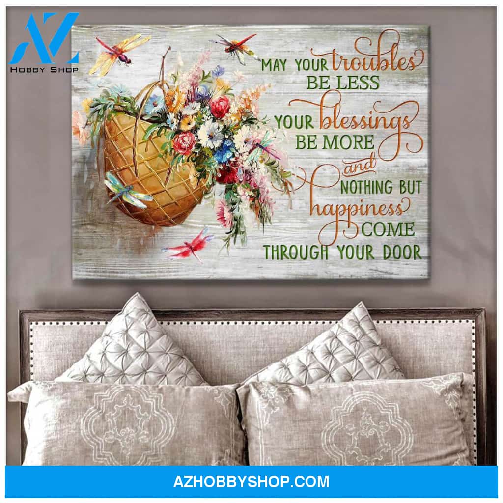 Happiness come through your door Dragonfly Canvas Wall Art Decor