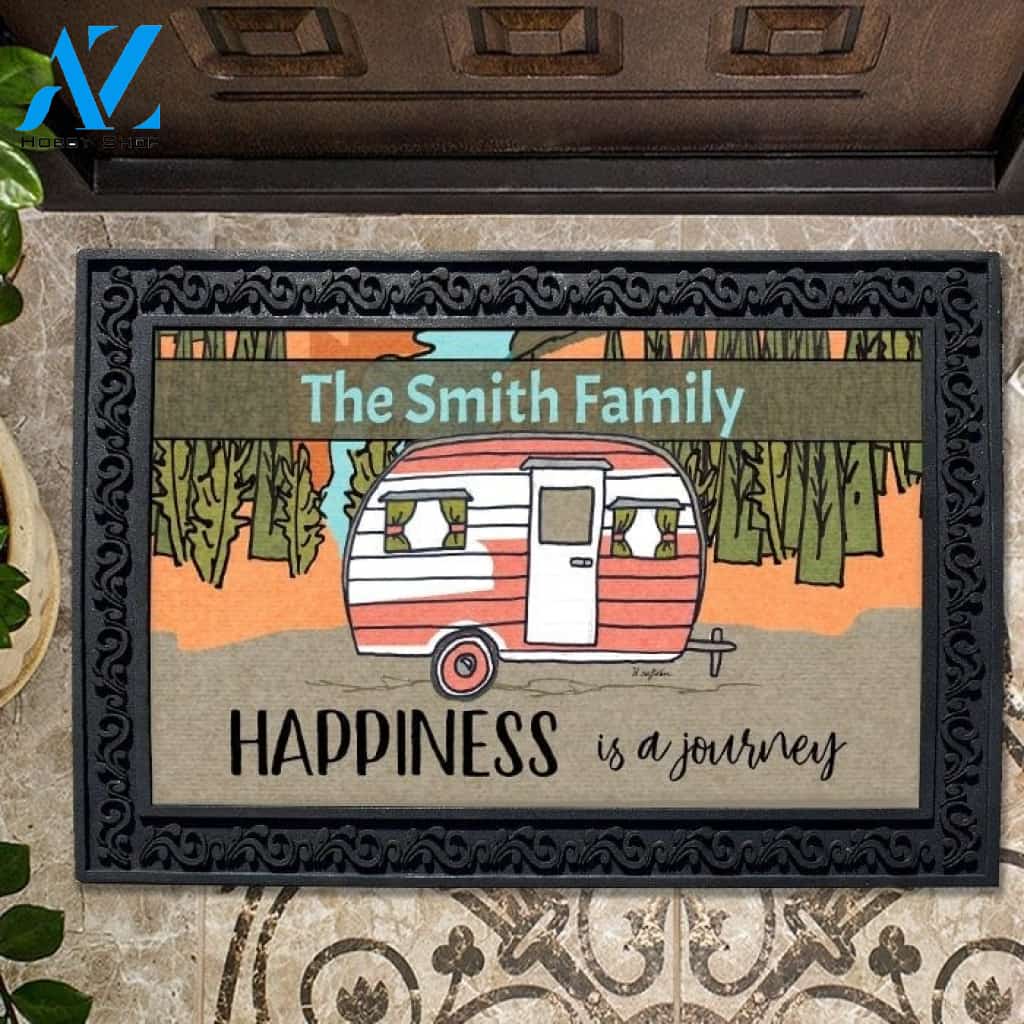 Happiness is a Journey Camper Personalized Doormat - 18" x 30"