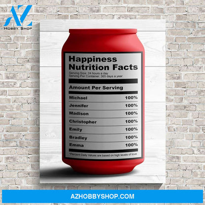 Happiness Nutrition Facts Names Premium Canvas