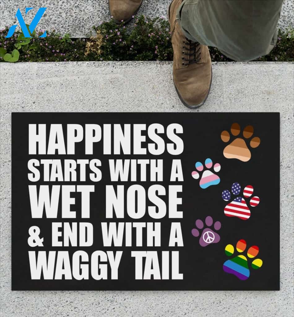 Happiness Starts With A Wet Nose And End With A Waggy Tail Indoor and Outdoor Doormat Warm House Gift Welcome Mat Gift for Labrador Lovers Birthday Gift