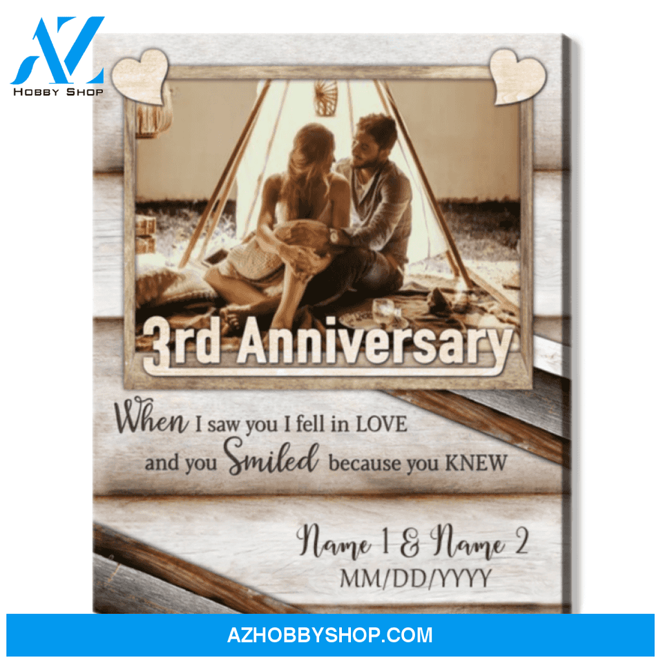 Happy 3rd Wedding Anniversary Custom Photo Canvas Print