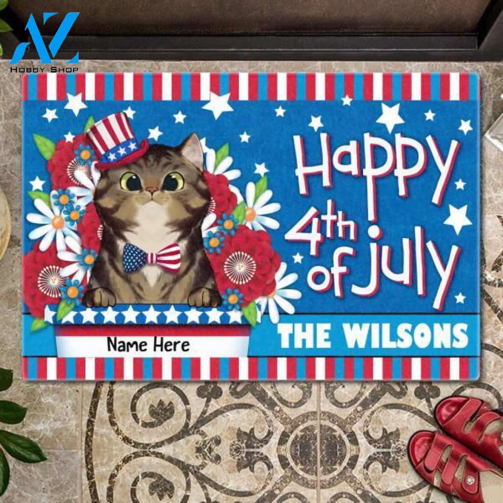 Happy 4th Of July Cute Cats Personalized Doormat | Welcome Mat | House Warming Gift