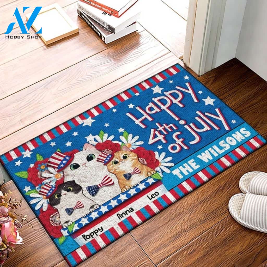 Happy 4th of July Doormat, Custom Cat Doormat Welcome Mat House Warming Gift Home Decor Gift For Cat Lovers Funny Doormat Gift Idea