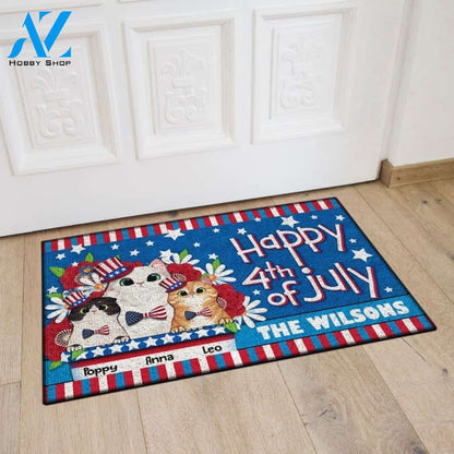 Happy 4th of July Doormat, Custom Cat Doormat Welcome Mat House Warming Gift Home Decor Gift For Cat Lovers Funny Doormat Gift Idea