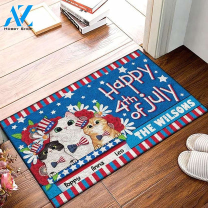 Happy 4th of July Doormat, Custom Cat Doormat Welcome Mat House Warming Gift Home Decor Gift For Cat Lovers Funny Doormat Gift Idea