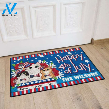 Happy 4th of July Doormat, Custom Cat Doormat Welcome Mat House Warming Gift Home Decor Gift For Cat Lovers Funny Doormat Gift Idea
