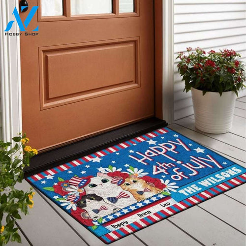 Happy 4th of July Doormat, Custom Cat Doormat Welcome Mat House Warming Gift Home Decor Gift For Cat Lovers Funny Doormat Gift Idea