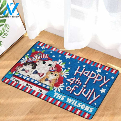 Happy 4th of July Doormat, Custom Cat Doormat Welcome Mat House Warming Gift Home Decor Gift For Cat Lovers Funny Doormat Gift Idea