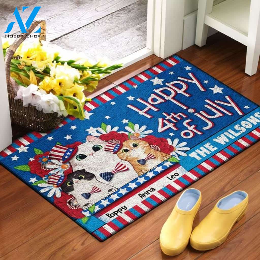 Happy 4th of July Doormat, Custom Cat Doormat Welcome Mat House Warming Gift Home Decor Gift For Cat Lovers Funny Doormat Gift Idea