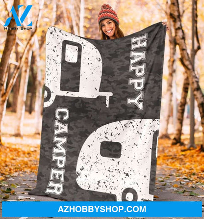 Happy Camper Camping Fleece Blanket