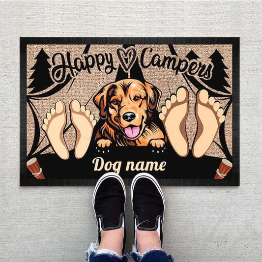 Happy Camper Doormat, Dog Lover Gift, Camping Gift, Pawprints Doormat