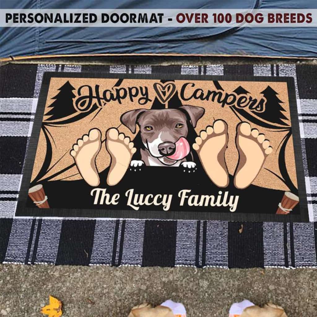 Happy Camper Doormat, Dog Lover Gift, Camping Gift, Pawprints Doormat