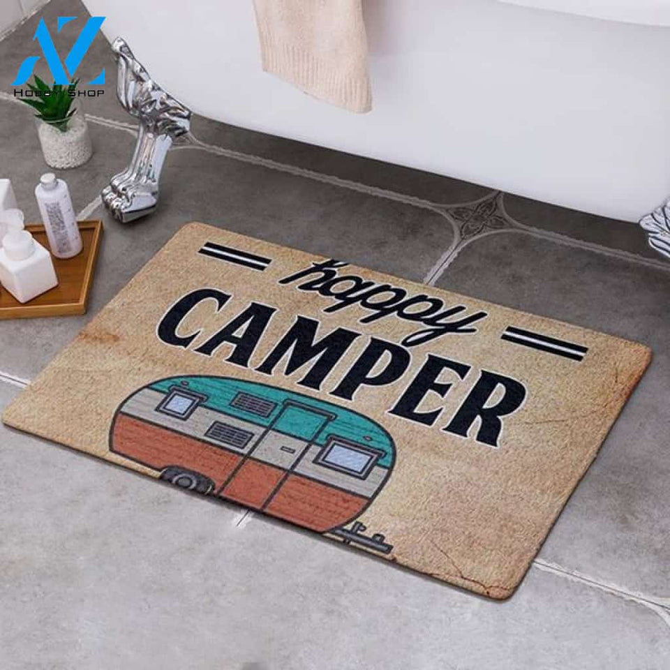 Happy Camper Easy Clean Welcome DoorMat | Felt And Rubber | DO1740