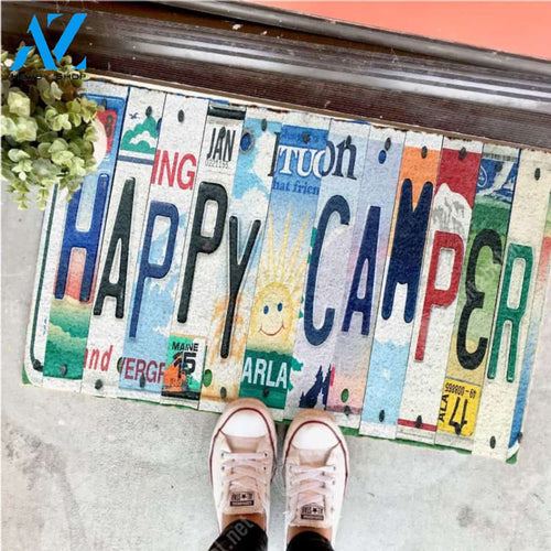 Personalized Name Family House Happy Camper Indoor And Outdoor Doormat Warm House Gift Welcome Mat Gift For Camping Lovers Gift For Friend Birthday Gift