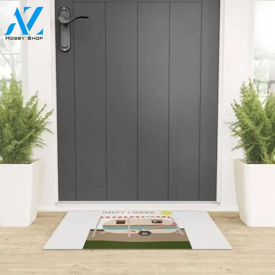 Happy Camper Vehicle Doormat Indoor And Outdoor Mat Entrance Rug Sweet Home Decor Housewarming Gift Gift For Vehicle Lovers Gift for Friend Family Birthday New Home