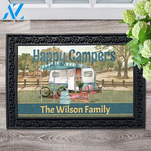 Happy Campers Blue Personalized Doormat - 18