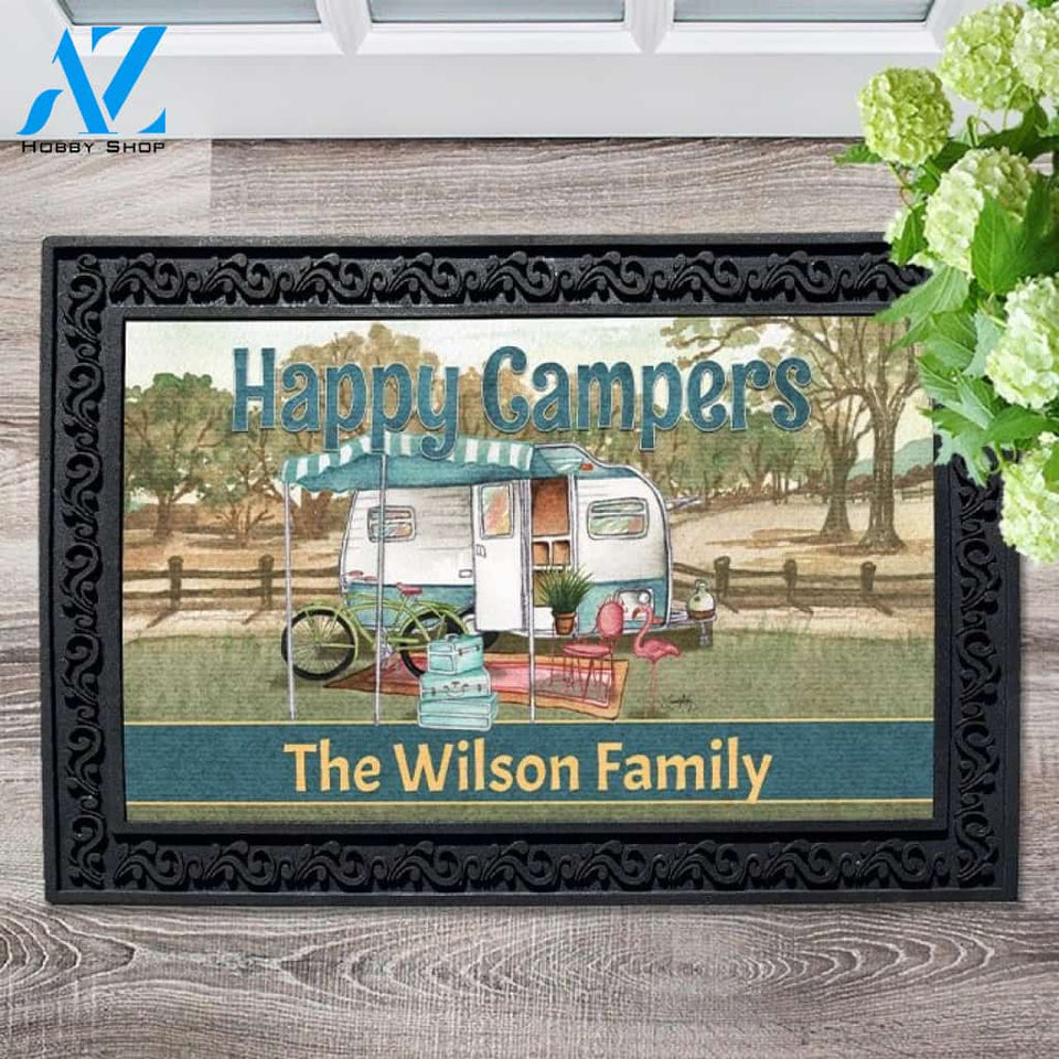 Happy Campers Blue Personalized Doormat - 18" x 30"
