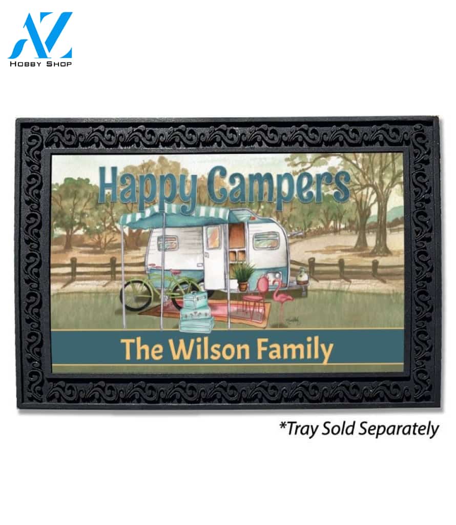 Happy Campers Blue Personalized Doormat - 18" x 30"