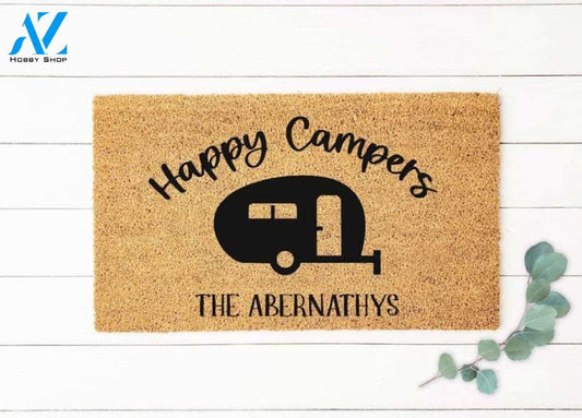 Happy Campers Doormat, Camper Doormat, Camping Decor, Personalized Doormat, Last Name Door Mat, Camping Welcome Mat, Camper Decor, Custom