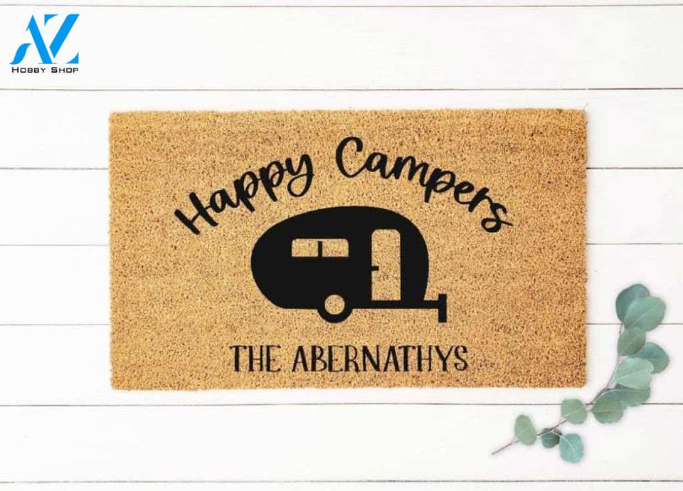 Happy Campers Doormat, Camper Doormat, Camping Decor, Personalized Doormat, Last Name Door Mat, Camping Welcome Mat, Camper Decor, Custom