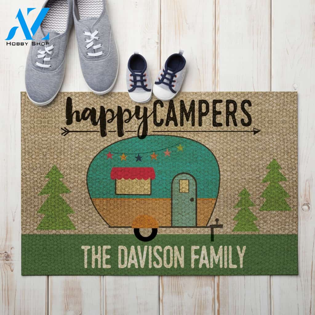 Happy Campers Easy Clean Welcome DoorMat | Felt And Rubber | DO3112