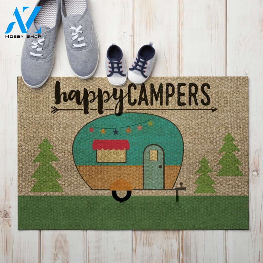 Happy Campers Indoor and Outdoor Doormat Welcome Mat House Warming Gift Home Decor Funny Doormat Gift Idea