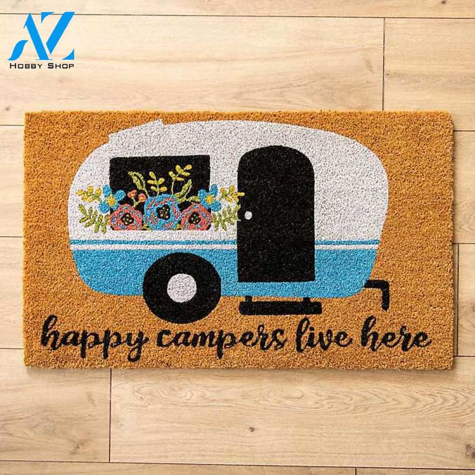 Personalized Name Family House Happy Campers Live Here Doormat Welcome Mat House Warming Gift Home Decor Funny Doormat Gift Idea