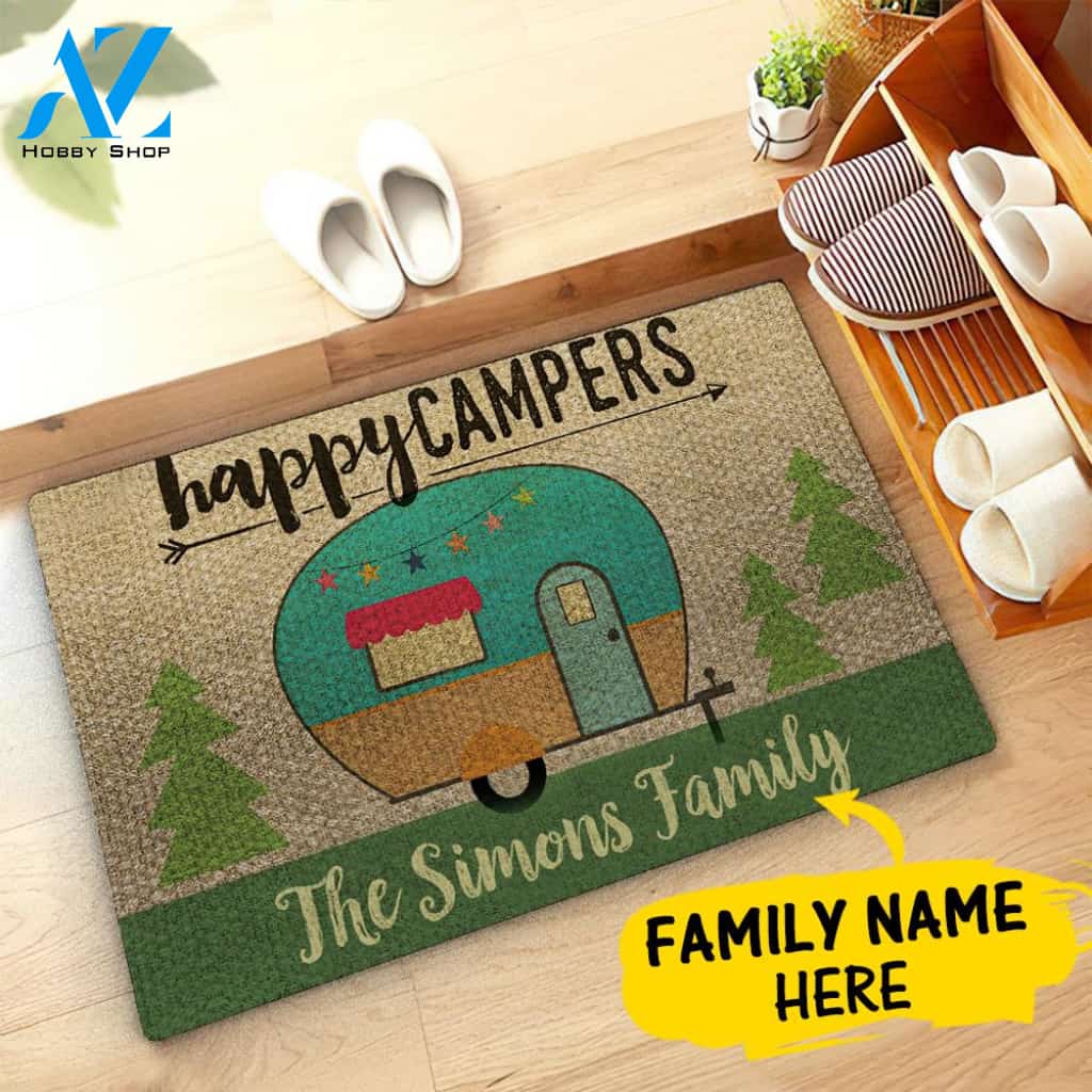 Happy Campers Personalized Camping Doormat Family Name Custom Doormat Camper Indoor Outdoor Home Decor Housewarming Gift Custom Welcome Mat