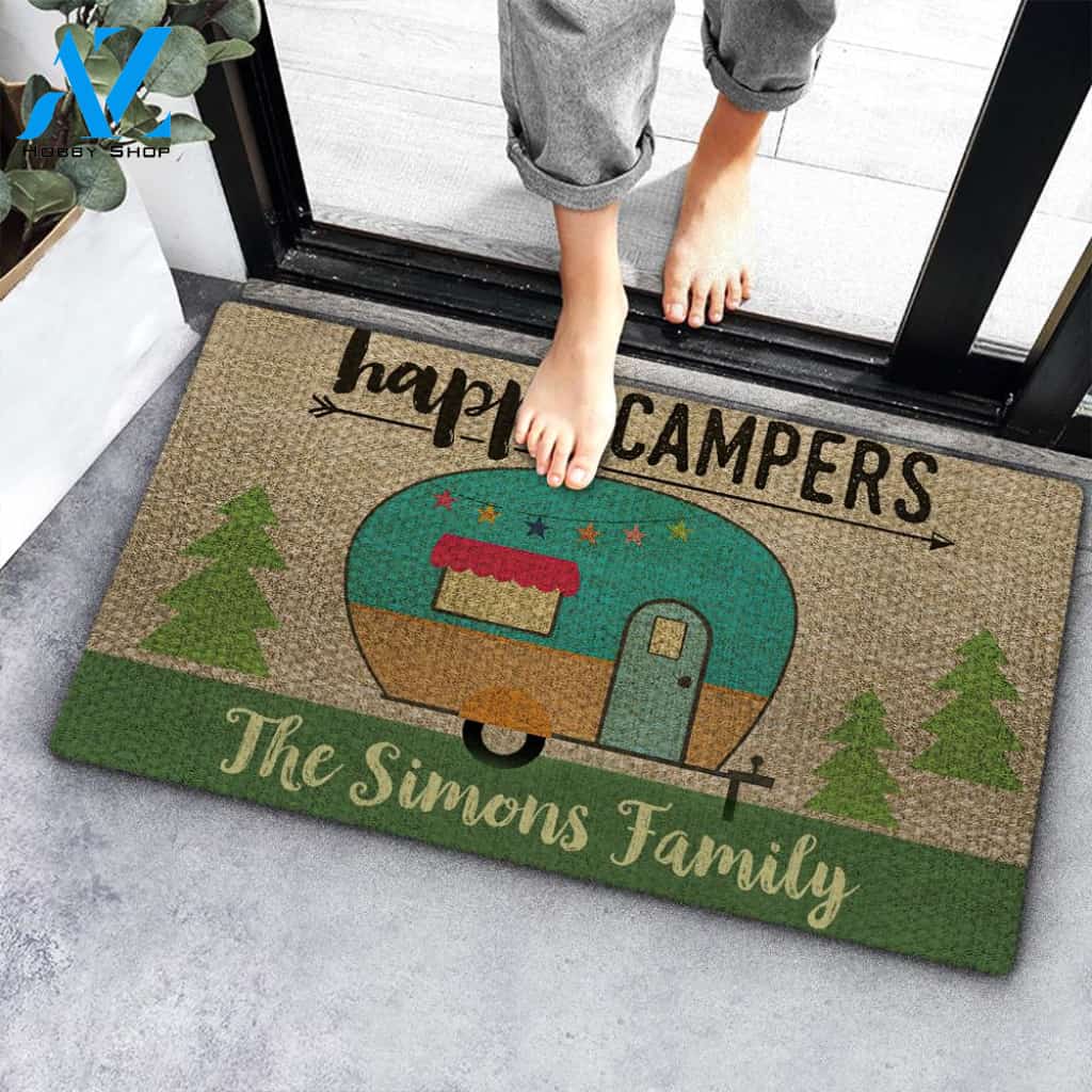 Happy Campers Personalized Camping Doormat Family Name Custom Doormat Camper Indoor Outdoor Home Decor Housewarming Gift Custom Welcome Mat