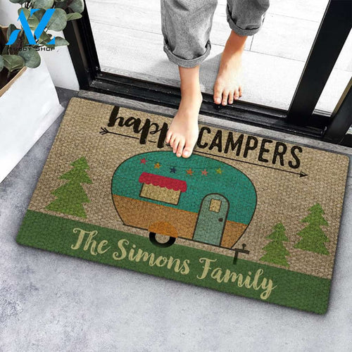 Happy Campers Personalized Camping Doormat Family Name Custom Doormat Camper Indoor Outdoor Home Decor Housewarming Gift Custom Welcome Mat