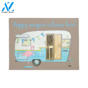 Personalized Name Family House Happy Campers Welcome Here - Camping Lover Gift Doormat Welcome Mat House Warming Gift Home Decor Funny Doormat Gift Idea